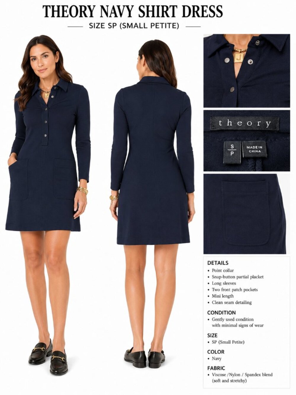 THEORY NAVY LONG SLEEVE POLO SHIRT DRESS SIZE SP